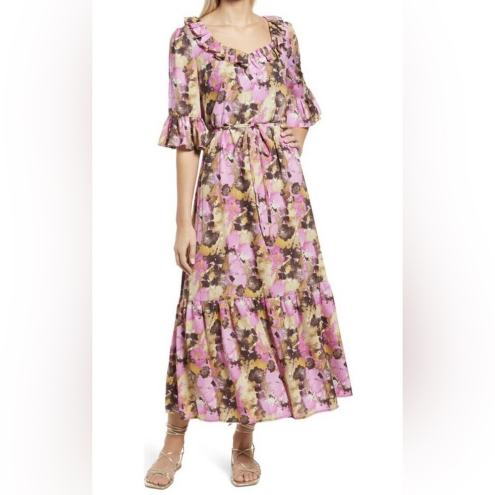Sam Edelman Pink Brown Floral print trapeze maxi dress size small